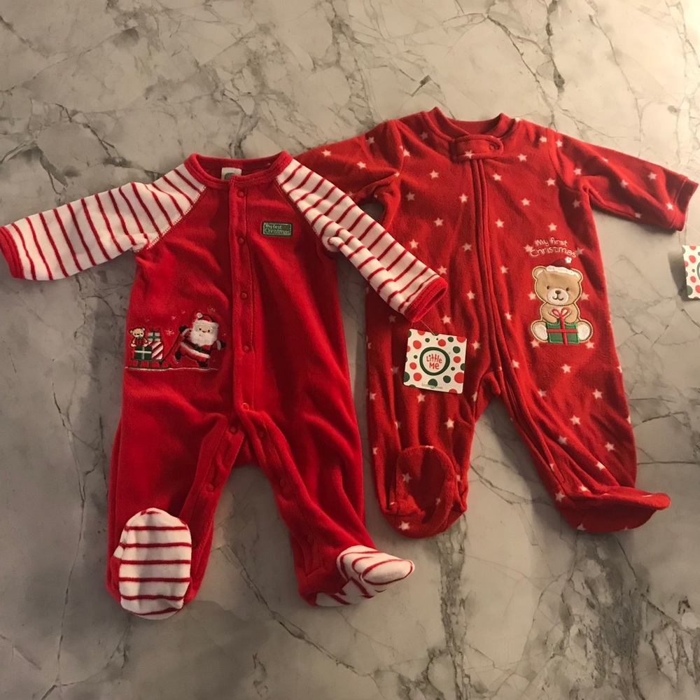 2 PACK BABYS MY FIRST CHRISTMAS FOOTED PAJAMAS
